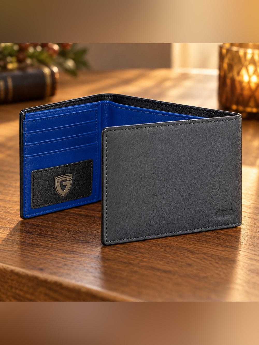 GSOIAX Men’s Black Blue Slim RFID Blocking Bifold Wallet Like New